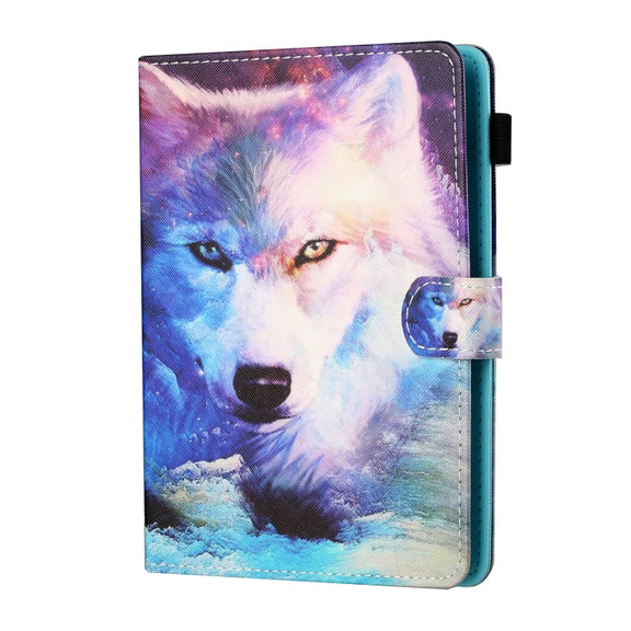 For 10 inch Tablet PC Universal Sewing Thread Horizontal Painted Flat Leather Case with Pen Cover & Anti Skid Strip & Card Slot & Holder(Wolf)