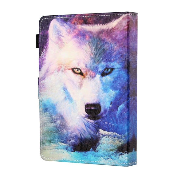 For 10 inch Tablet PC Universal Sewing Thread Horizontal Painted Flat Leather Case with Pen Cover & Anti Skid Strip & Card Slot & Holder(Wolf)
