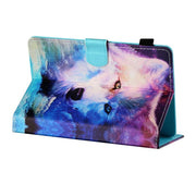 For 10 inch Tablet PC Universal Sewing Thread Horizontal Painted Flat Leather Case with Pen Cover & Anti Skid Strip & Card Slot & Holder(Wolf)