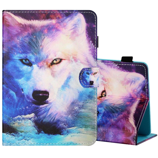 For 10 inch Tablet PC Universal Sewing Thread Horizontal Painted Flat Leather Case with Pen Cover & Anti Skid Strip & Card Slot & Holder(Wolf)