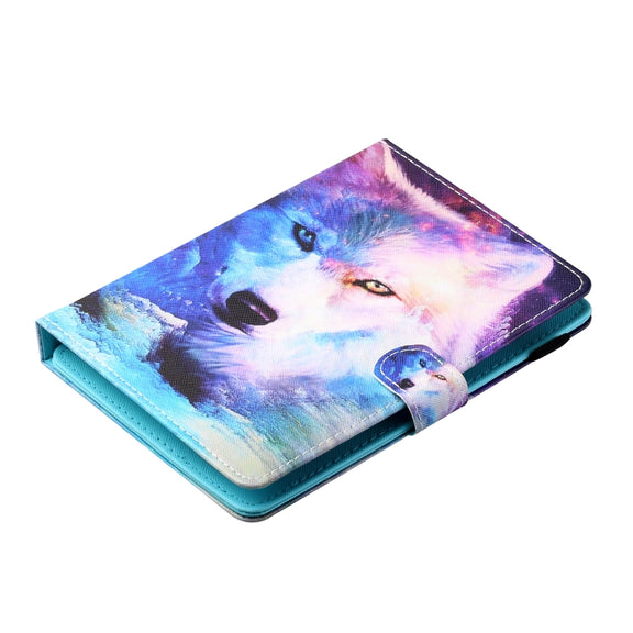 For 10 inch Tablet PC Universal Sewing Thread Horizontal Painted Flat Leather Case with Pen Cover & Anti Skid Strip & Card Slot & Holder(Wolf)