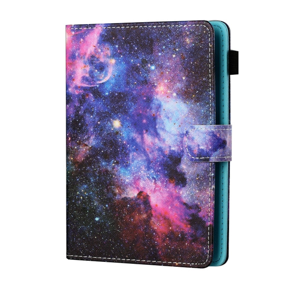 For 10 inch Tablet PC Universal Sewing Thread Horizontal Painted Flat Leather Case with Pen Cover & Anti Skid Strip & Card Slot & Holder(Starry Sky)