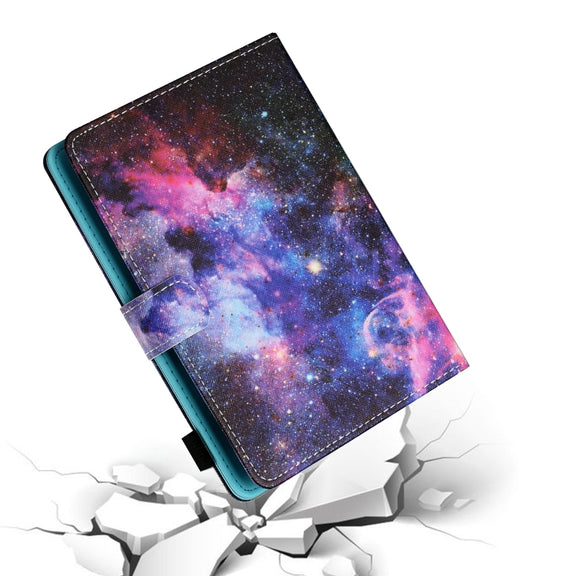 For 10 inch Tablet PC Universal Sewing Thread Horizontal Painted Flat Leather Case with Pen Cover & Anti Skid Strip & Card Slot & Holder(Starry Sky)