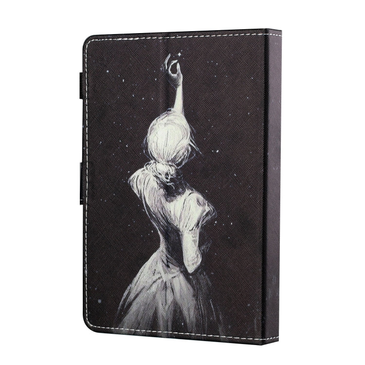For 10 inch Tablet PC Universal Sewing Thread Horizontal Painted Flat Leather Case with Pen Cover & Anti Skid Strip & Card Slot & Holder(Star Girl)