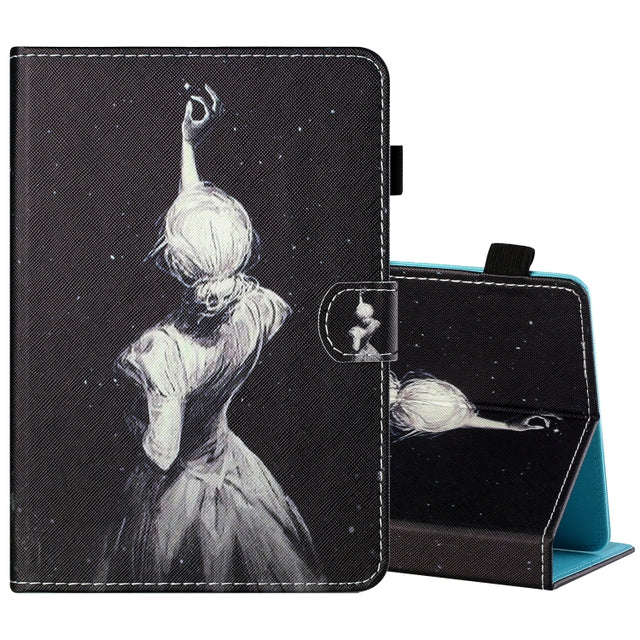 For 10 inch Tablet PC Universal Sewing Thread Horizontal Painted Flat Leather Case with Pen Cover & Anti Skid Strip & Card Slot & Holder(Star Girl)
