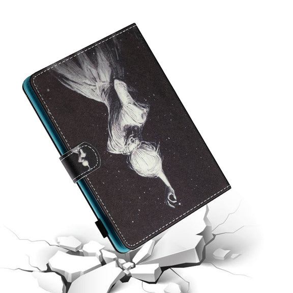 For 10 inch Tablet PC Universal Sewing Thread Horizontal Painted Flat Leather Case with Pen Cover & Anti Skid Strip & Card Slot & Holder(Star Girl)