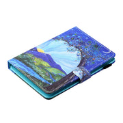 For 10 inch Tablet PC Universal Sewing Thread Horizontal Painted Flat Leather Case with Pen Cover & Anti Skid Strip & Card Slot & Holder(Sunrise With Tree)