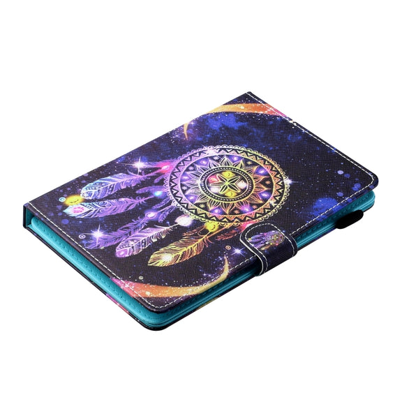 For 10 inch Tablet PC Universal Sewing Thread Horizontal Painted Flat Leather Case with Pen Cover & Anti Skid Strip & Card Slot & Holder(Starry Sky Wind Chimes)