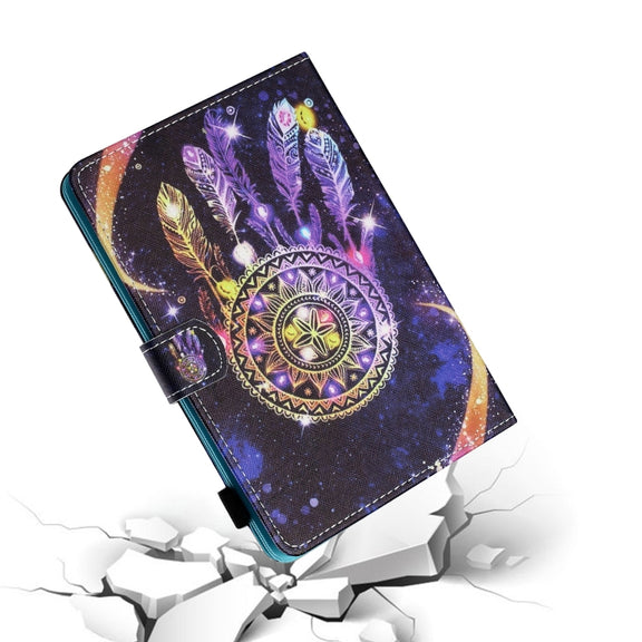 For 10 inch Tablet PC Universal Sewing Thread Horizontal Painted Flat Leather Case with Pen Cover & Anti Skid Strip & Card Slot & Holder(Starry Sky Wind Chimes)