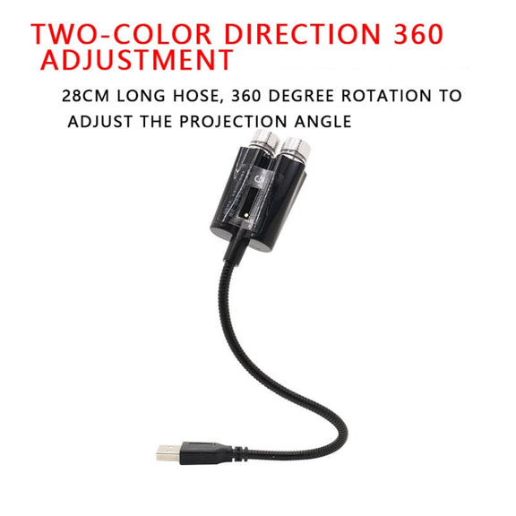 Car Two-color USB Star Dome Light Atmosphere Laser Projection Decorative Light, Voice Control Version(Red Green)
