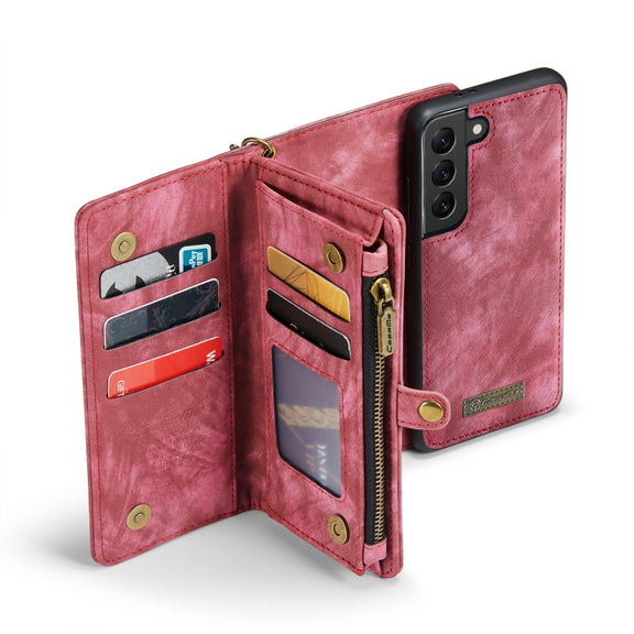 For Samsung Galaxy S21+ 5G CaseMe-008 Detachable Multifunctional Flip Leather Phone Case(Red)