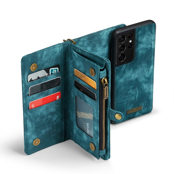 For Samsung Galaxy S21 Ultra 5G CaseMe Detachable Multifunctional Horizontal Flip Leather Case, with Card Slot & Holder & Zipper Wallet & Photo Frame(Green)