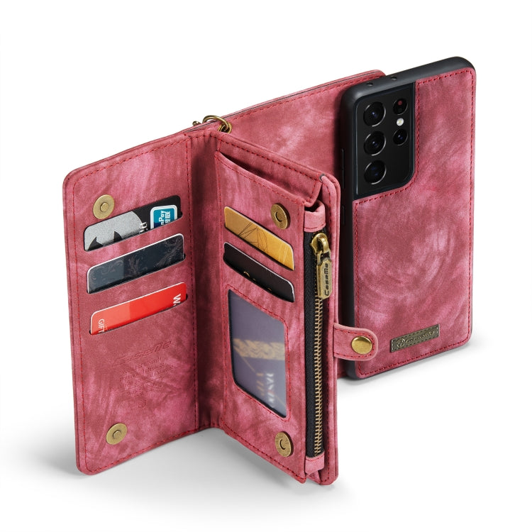For Samsung Galaxy S21 Ultra 5G CaseMe Detachable Multifunctional Horizontal Flip Leather Case, with Card Slot & Holder & Zipper Wallet & Photo Frame(Red)
