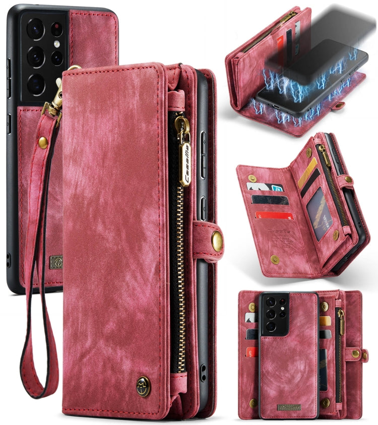 For Samsung Galaxy S21 Ultra 5G CaseMe Detachable Multifunctional Horizontal Flip Leather Case, with Card Slot & Holder & Zipper Wallet & Photo Frame(Red) - free shipping - PMC Jewellery - Order now!