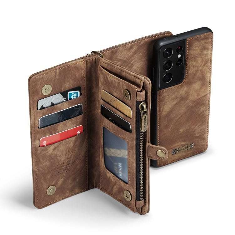 For Samsung Galaxy S21 Ultra 5G CaseMe Detachable Multifunctional Horizontal Flip Leather Case, with Card Slot & Holder & Zipper Wallet & Photo Frame(Brown) - free shipping - PMC Jewellery - Order now!