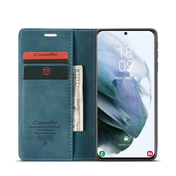 For Samsung Galaxy S21+ 5G CaseMe 013 Multifunctional Horizontal Flip Leather Case with Holder & Card Slot & Wallet(Blue)