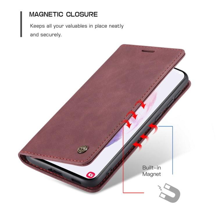 For Samsung Galaxy S21+ 5G CaseMe 013 Multifunctional Horizontal Flip Leather Case with Holder & Card Slot & Wallet(Wine Red)