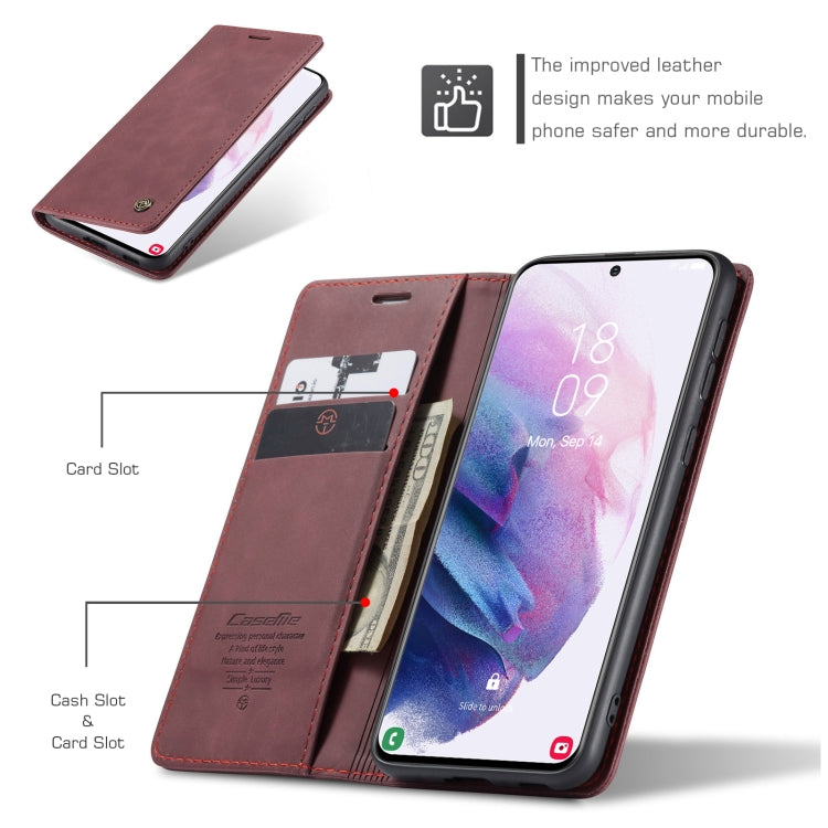 For Samsung Galaxy S21+ 5G CaseMe 013 Multifunctional Horizontal Flip Leather Case with Holder & Card Slot & Wallet(Wine Red)