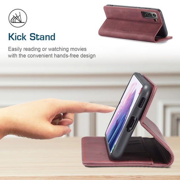 For Samsung Galaxy S21+ 5G CaseMe 013 Multifunctional Horizontal Flip Leather Case with Holder & Card Slot & Wallet(Wine Red)