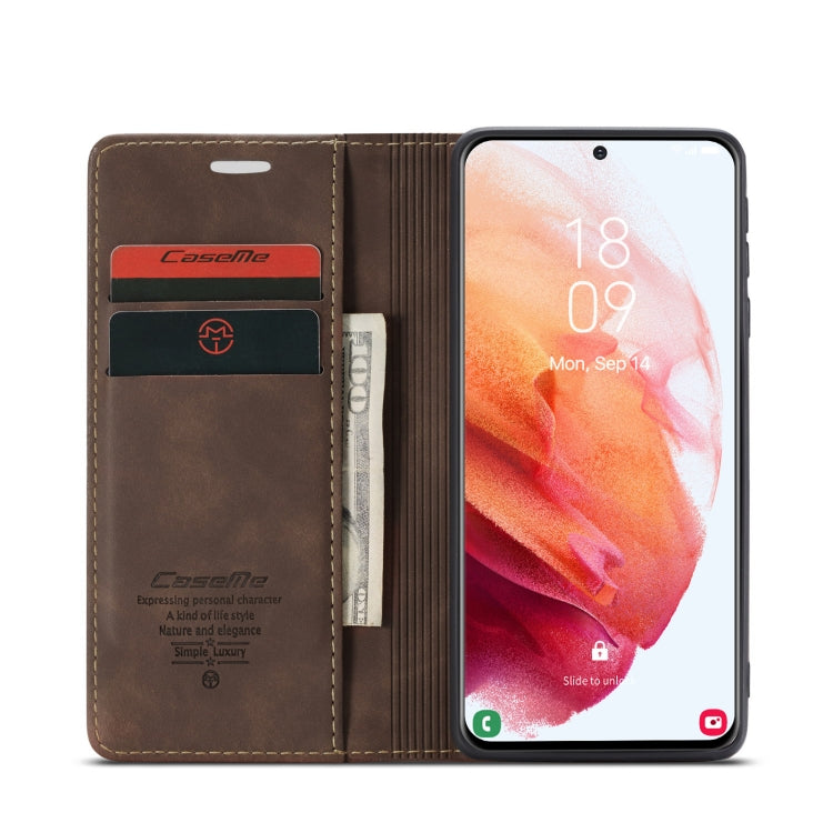 For Samsung Galaxy S21+ 5G CaseMe 013 Multifunctional Horizontal Flip Leather Case with Holder & Card Slot & Wallet(Coffee)