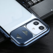 For iPhone 12 / 12 Pro Sliding Lens Cover Mirror Design Four-corner Shockproof Magnetic Metal Frame Double-sided Tempered Glass Case(Blue)