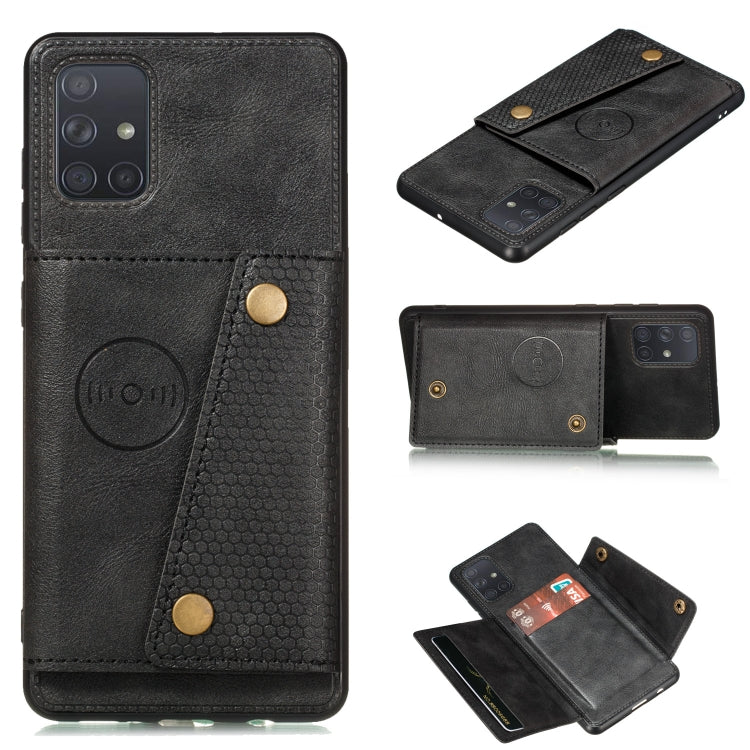 For Samsung Galaxy A52 5G / 4G Double Buckle PU + TPU Shockproof Magnetic Protective Case with Card Slot & Holder(Black) - Galaxy Phone Cases by PMC TechLife | Online Shopping South Africa | PMC TechLife