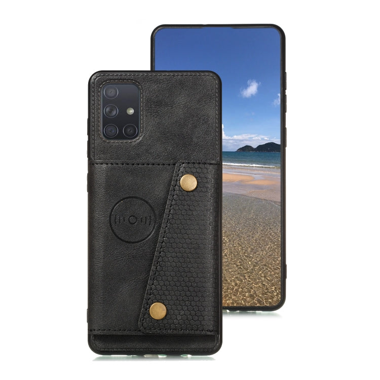For Samsung Galaxy A52 5G / 4G Double Buckle PU + TPU Shockproof Magnetic Protective Case with Card Slot & Holder(Black) - Galaxy Phone Cases by PMC TechLife | Online Shopping South Africa | PMC TechLife