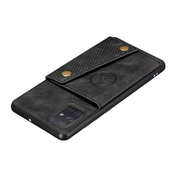 For Samsung Galaxy A52 5G / 4G Double Buckle PU + TPU Shockproof Magnetic Protective Case with Card Slot & Holder(Black)