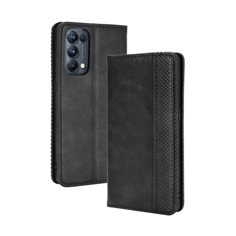 For OPPO Reno5 Pro 5G Magnetic Buckle Retro Crazy Horse Texture Horizontal Flip Leather Case with Holder & Card Slots & Photo Frame(Black) - OPPO Cases by PMC TechLife | Online Shopping South Africa | PMC TechLife