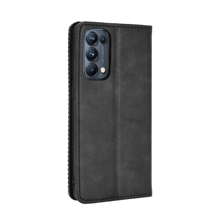 For OPPO Reno5 Pro 5G Magnetic Buckle Retro Crazy Horse Texture Horizontal Flip Leather Case with Holder & Card Slots & Photo Frame(Black)