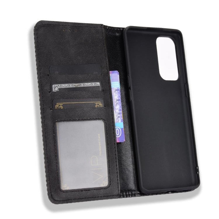 For OPPO Reno5 Pro 5G Magnetic Buckle Retro Crazy Horse Texture Horizontal Flip Leather Case with Holder & Card Slots & Photo Frame(Black)