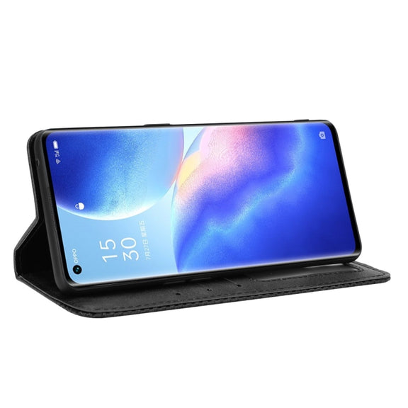 For OPPO Reno5 Pro 5G Magnetic Buckle Retro Crazy Horse Texture Horizontal Flip Leather Case with Holder & Card Slots & Photo Frame(Black)