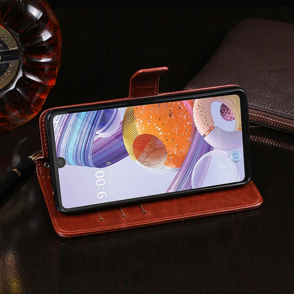 For LG K71 idewei Crazy Horse Texture Horizontal Flip Leather Case with Holder & Card Slots & Wallet(Black)