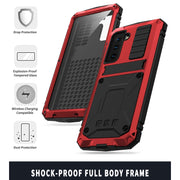 For Samsung Galaxy S21 5G R-JUST Shockproof Water-resistant Dust-proof Metal + Silicone Protective Case with Holder(Red)