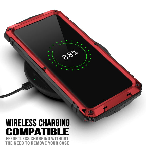 For Samsung Galaxy S21 5G R-JUST Shockproof Water-resistant Dust-proof Metal + Silicone Protective Case with Holder(Red)