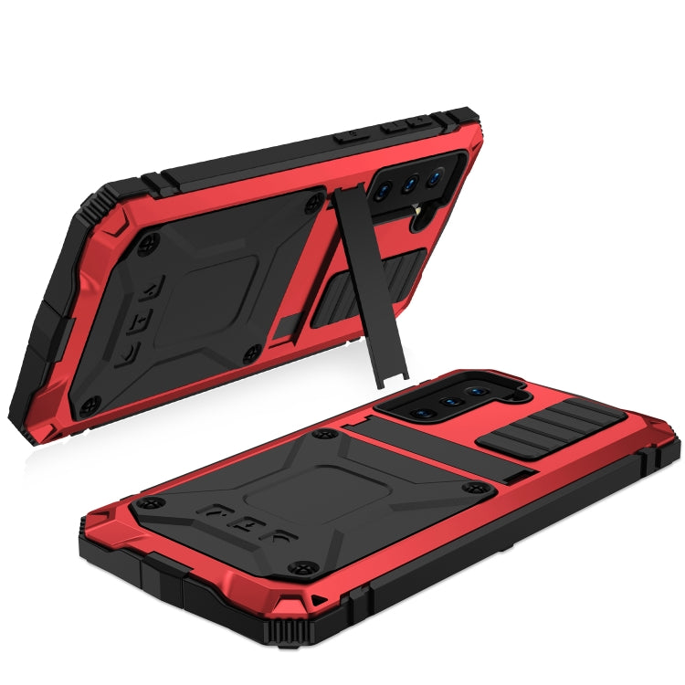 For Samsung Galaxy S21 5G R-JUST Shockproof Water-resistant Dust-proof Metal + Silicone Protective Case with Holder(Red)