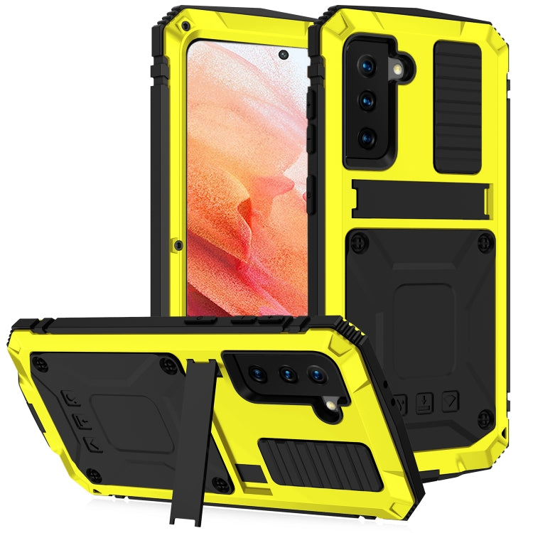 For Samsung Galaxy S21 5G R-JUST Shockproof Waterproof Dust-proof Metal + Silicone Protective Case with Holder(Yellow) - Galaxy S21 5G Cases by R-JUST | Online Shopping South Africa | PMC TechLife | Buy Now Pay Later Mobicred