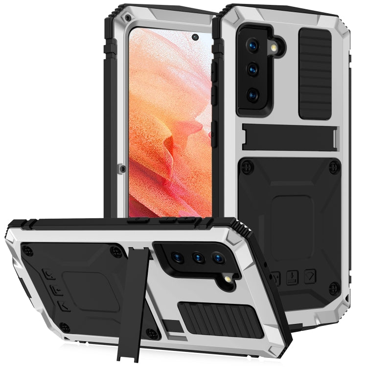 For Samsung Galaxy S21 5G R-JUST Shockproof Waterproof Dust-proof Metal + Silicone Protective Case with Holder(Silver) - free shipping - PMC TechLife - Order now!