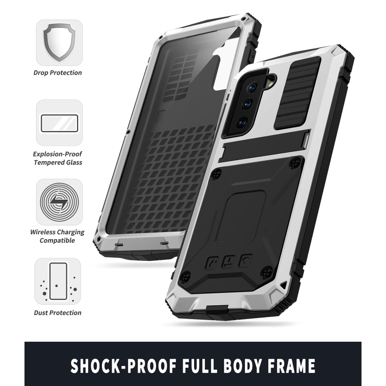 For Samsung Galaxy S21 5G R-JUST Shockproof Waterproof Dust-proof Metal + Silicone Protective Case with Holder(Silver) - free shipping - PMC TechLife - Order now!