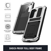 For Samsung Galaxy S21 5G R-JUST Shockproof Water-resistant Dust-proof Metal + Silicone Protective Case with Holder(Silver)