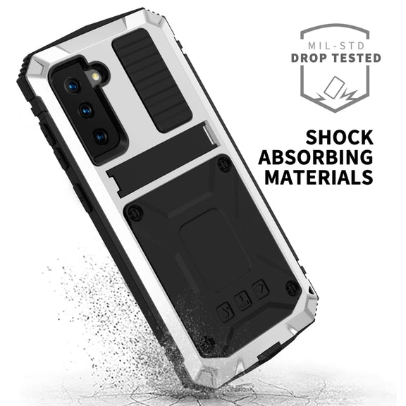 For Samsung Galaxy S21 5G R-JUST Shockproof Water-resistant Dust-proof Metal + Silicone Protective Case with Holder(Silver)