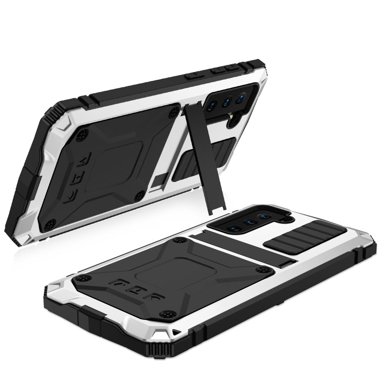 For Samsung Galaxy S21 5G R-JUST Shockproof Water-resistant Dust-proof Metal + Silicone Protective Case with Holder(Silver)