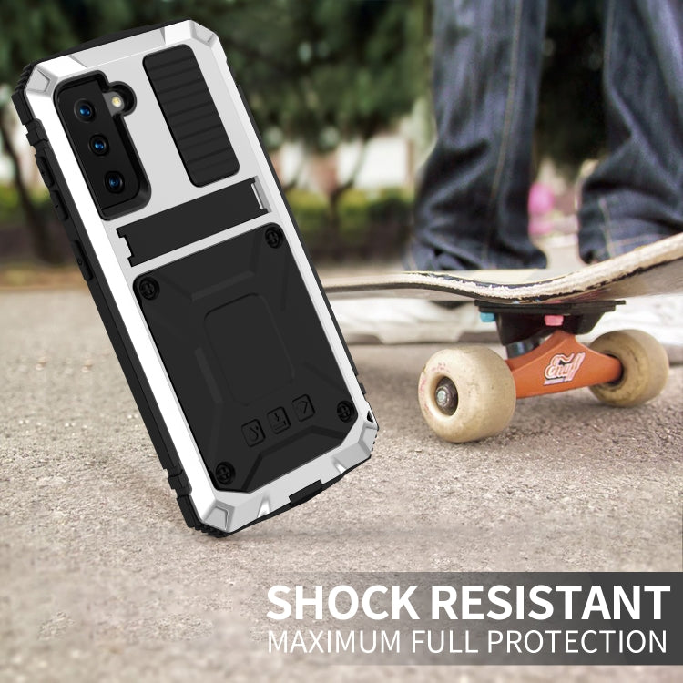 For Samsung Galaxy S21 5G R-JUST Shockproof Waterproof Dust-proof Metal + Silicone Protective Case with Holder(Silver) - free shipping - PMC TechLife - Order now!