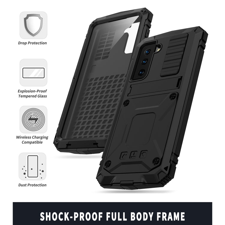 For Samsung Galaxy S21+ 5G R-JUST Shockproof Water-resistant Dust-proof Metal + Silicone Protective Case with Holder(Black)