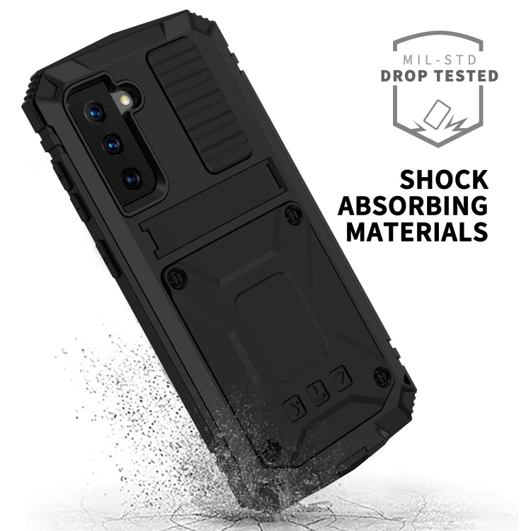 For Samsung Galaxy S21+ 5G R-JUST Shockproof Waterproof Dust-proof Metal + Silicone Protective Case with Holder(Black) - free shipping - PMC TechLife - Order now!
