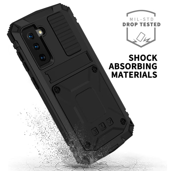 For Samsung Galaxy S21+ 5G R-JUST Shockproof Water-resistant Dust-proof Metal + Silicone Protective Case with Holder(Black)