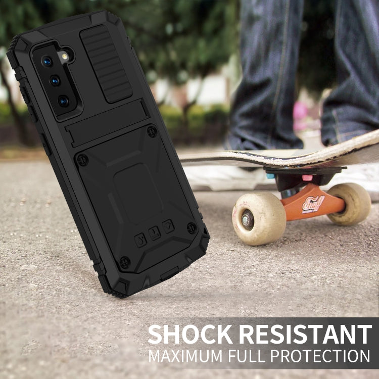 For Samsung Galaxy S21+ 5G R-JUST Shockproof Water-resistant Dust-proof Metal + Silicone Protective Case with Holder(Black)