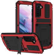 For Samsung Galaxy S21+ 5G R-JUST Shockproof Water-resistant Dust-proof Metal + Silicone Protective Case with Holder(Red)