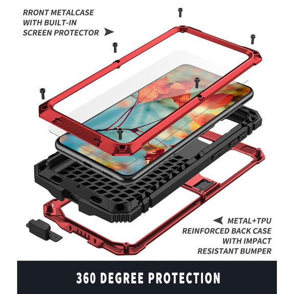 For Samsung Galaxy S21+ 5G R-JUST Shockproof Water-resistant Dust-proof Metal + Silicone Protective Case with Holder(Red)