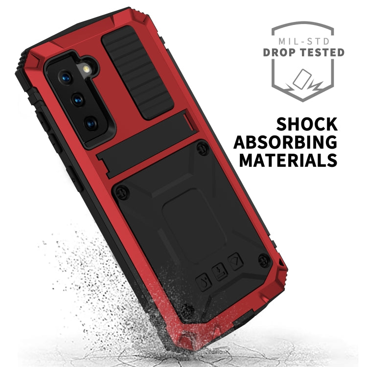 For Samsung Galaxy S21+ 5G R-JUST Shockproof Waterproof Dust-proof Metal + Silicone Protective Case with Holder(Red) - Galaxy S21+ 5G Cases by R-JUST | Online Shopping South Africa | PMC TechLife | Buy Now Pay Later Mobicred